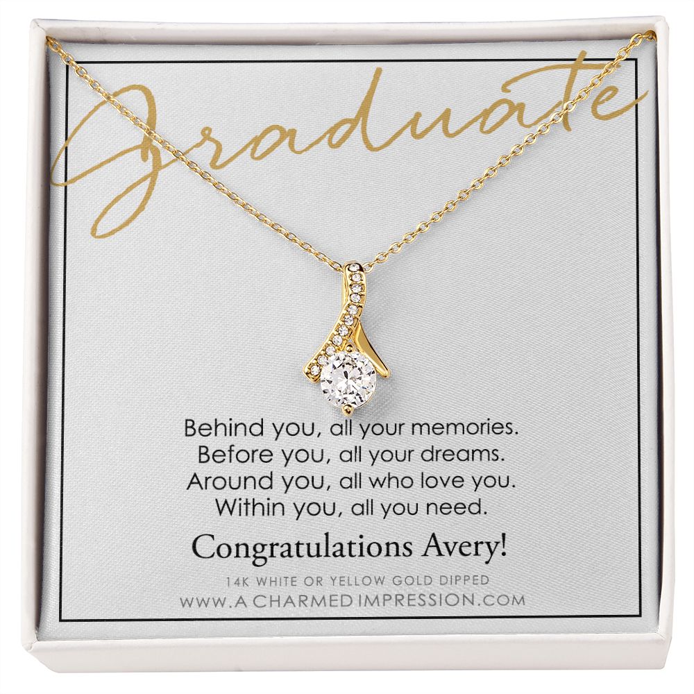 Personalized Graduation Gift, Behind You and Before You Message Card, Celebration Present  - Alluring Beauty Necklace