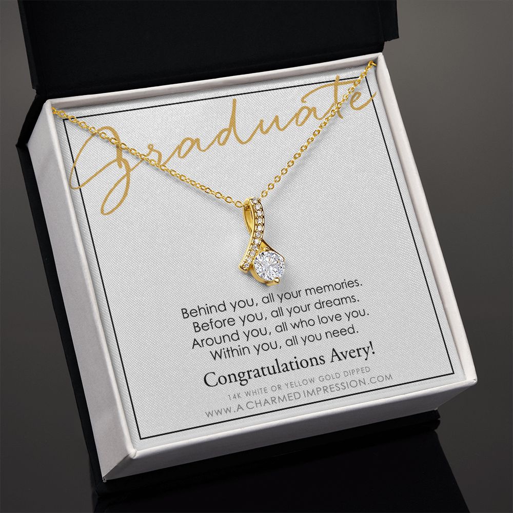 Personalized Graduation Gift, Behind You and Before You Message Card, Celebration Present  - Alluring Beauty Necklace