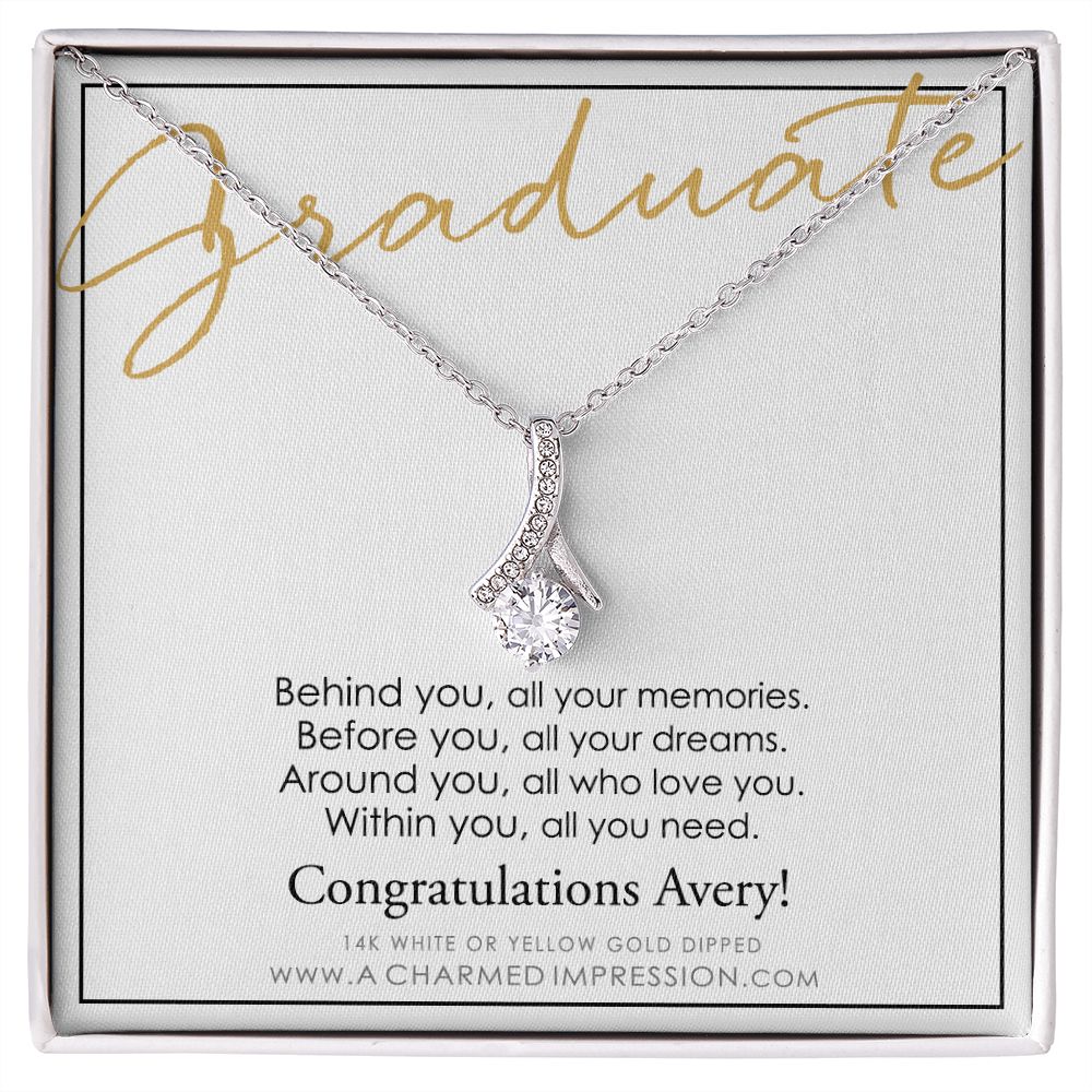 Personalized Graduation Gift, Behind You and Before You Message Card, Celebration Present  - Alluring Beauty Necklace