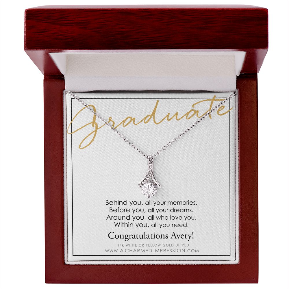 Personalized Graduation Gift, Behind You and Before You Message Card, Celebration Present  - Alluring Beauty Necklace