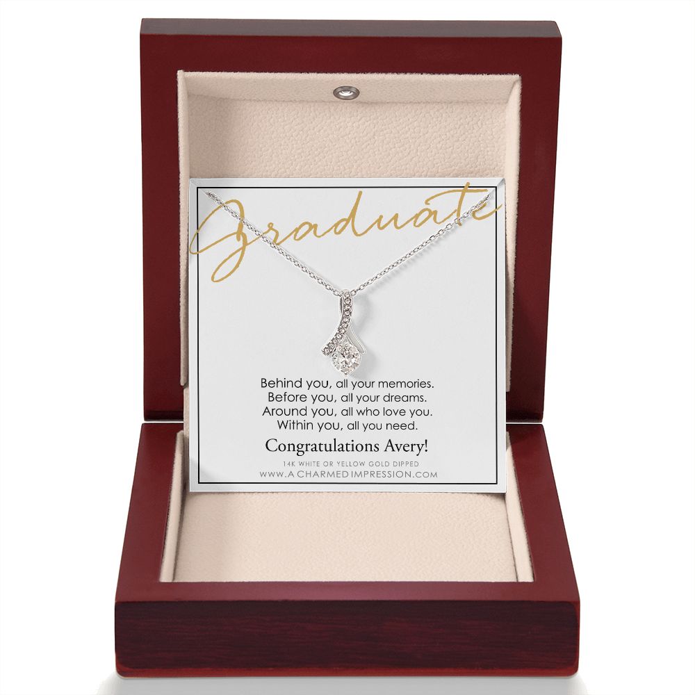 Personalized Graduation Gift, Behind You and Before You Message Card, Celebration Present  - Alluring Beauty Necklace