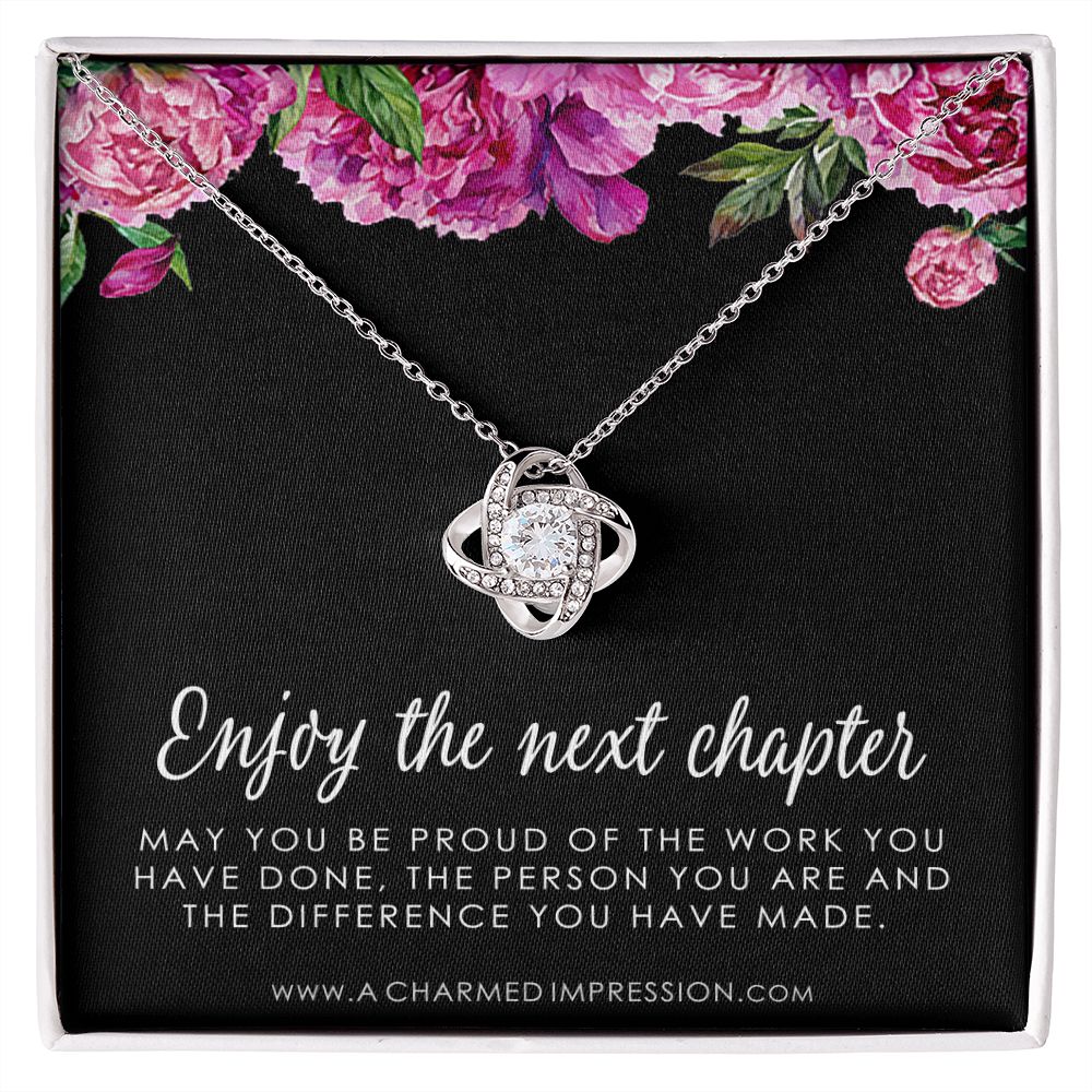 Retirement Gifts for Women, Enjoy the Next Chapter New Job, Promotion, Service Appreciation, Retirement Gift for Her, CZ Love Knot Necklace