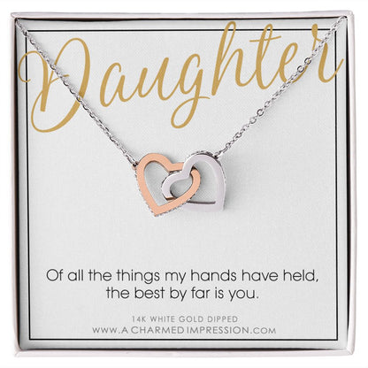 Gift for Daughter Necklace, Daughter Gift from Mom and Dad, Connected Hearts Necklace, Daughter Birthday Gift for Women or Teenage Girl