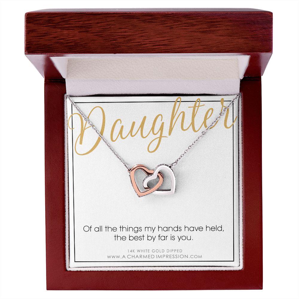 Gift for Daughter Necklace, Daughter Gift from Mom and Dad, Connected Hearts Necklace, Daughter Birthday Gift for Women or Teenage Girl