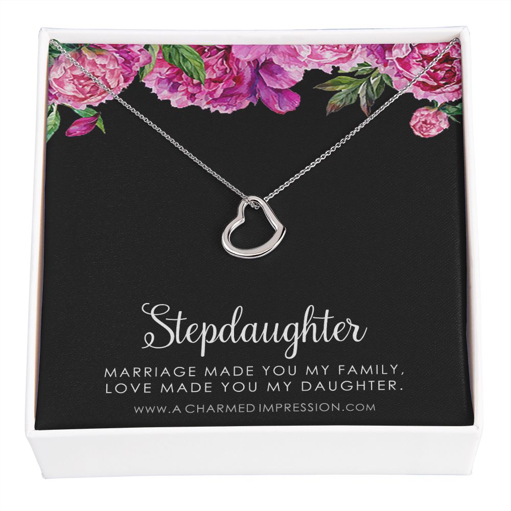 Stepdaughter Gifts from Stepmom Stepdad, Birthday Gifts for Daughter from Mom Dad, Stepdaughter Necklace, Unbiological Daughter Gift - Delicate Heart Necklace