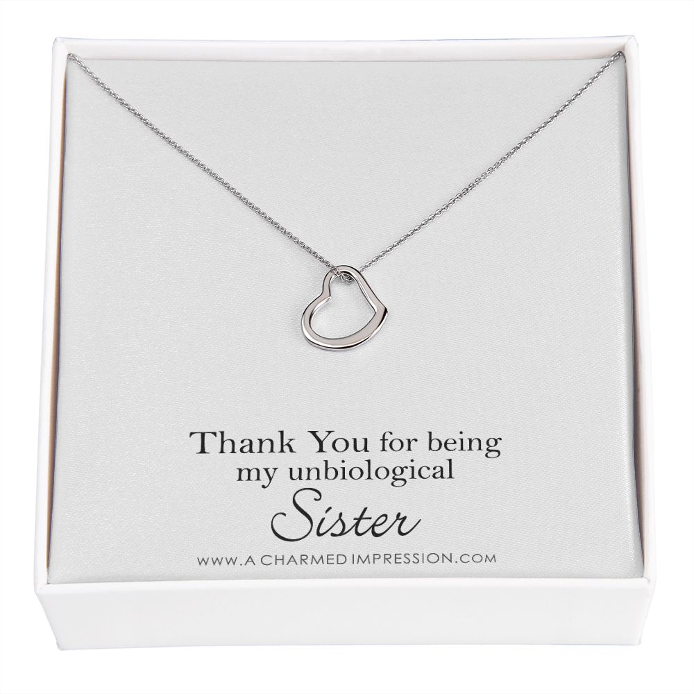 Unbiological Sister Necklace, Bonus Sister Gift, Sister-in-Law Gift, Jewelry for Sister in Law, Step Sister Gift, Soul Sister, Best Friend - Delicate Heart Necklace