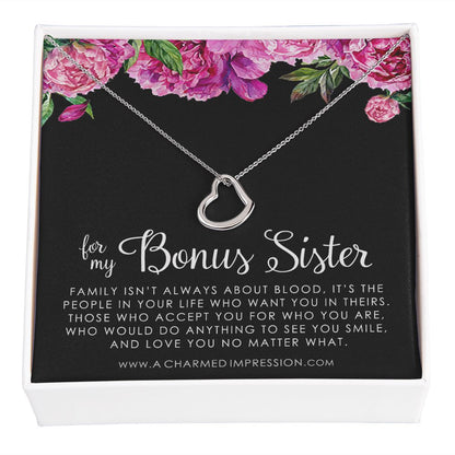 Bonus Sister Gift Necklace, Sister-In-Law Gift, Jewelry For Sister in Law, Step Sister Gift, Soul Sister, Best Friend - Delicate Heart Necklace