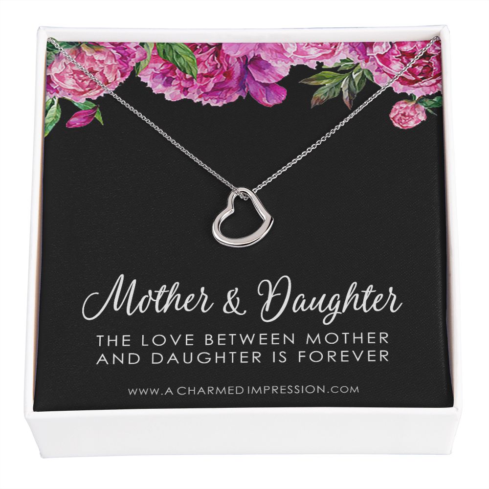 Mother and Daughter Necklace • Mom Gifts to from Daughter • Card and Gift for Mom • Birthday Gifts for Women • Mother's Day - Delicate Heart Necklace