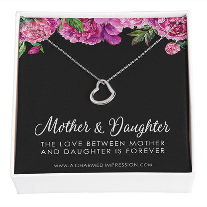 Mother and Daughter Necklace • Mom Gifts to from Daughter • Card and Gift for Mom • Birthday Gifts for Women • Mother's Day - Delicate Heart Necklace