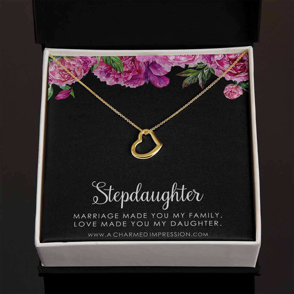 Stepdaughter Gifts from Stepmom Stepdad, Birthday Gifts for Daughter from Mom Dad, Stepdaughter Necklace, Unbiological Daughter Gift - Delicate Heart Necklace