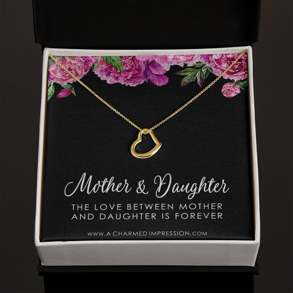 Mother and Daughter Necklace • Mom Gifts to from Daughter • Card and Gift for Mom • Birthday Gifts for Women • Mother's Day - Delicate Heart Necklace