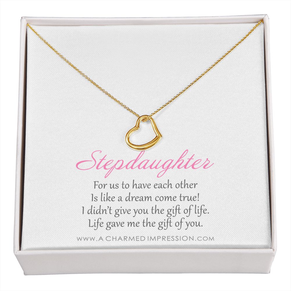 Stepdaughter Gifts from Stepmom Stepdad, Birthday Gifts for Daughter from Mom Dad, Stepdaughter Necklace, Unbiological Daughter Gift - Delicate Heart Necklace