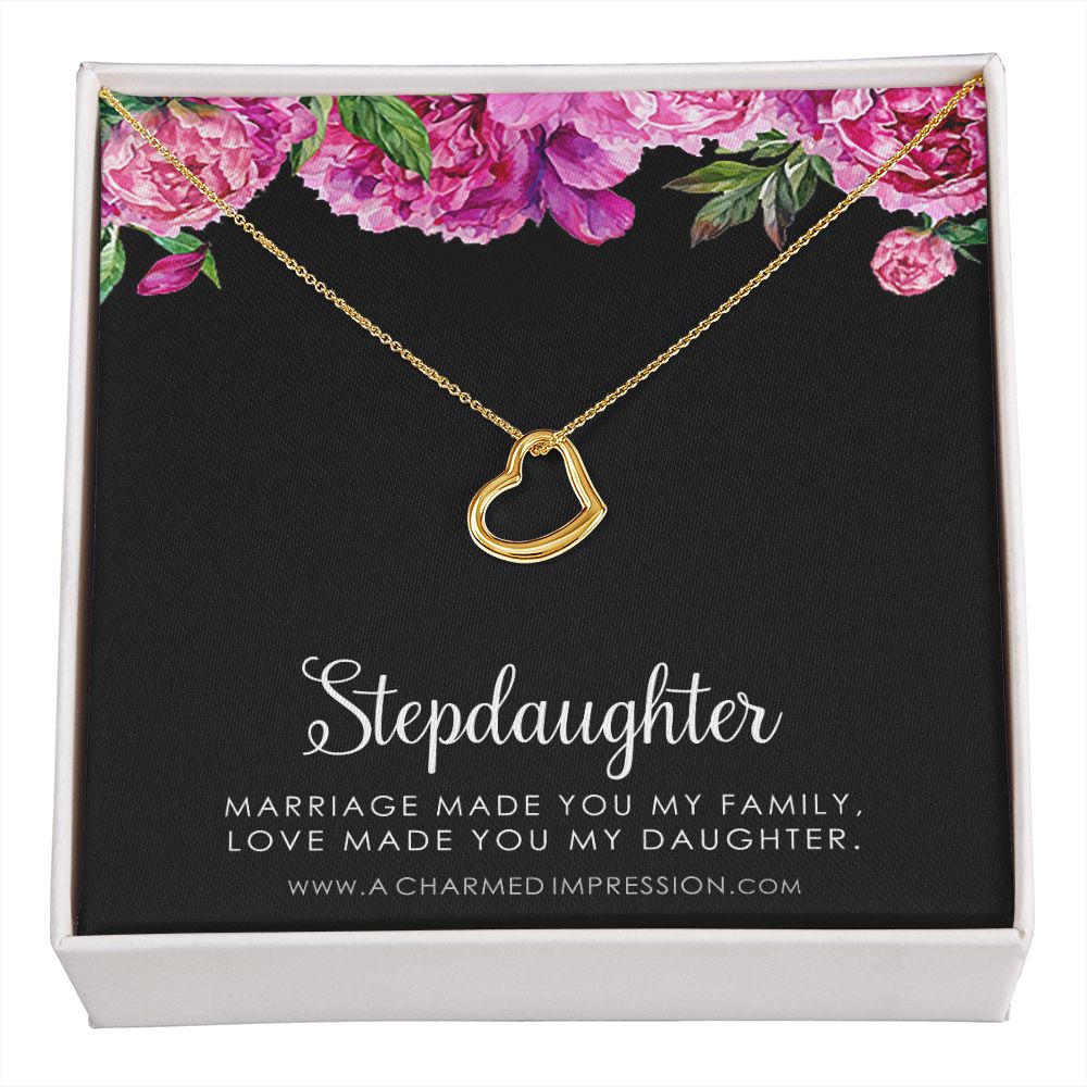 Stepdaughter Gifts from Stepmom Stepdad, Birthday Gifts for Daughter from Mom Dad, Stepdaughter Necklace, Unbiological Daughter Gift - Delicate Heart Necklace