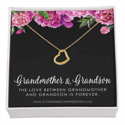 Grandma Gift, Grandmother Grandson Gift, Grandmother Granddaughter Necklace, To My Grandma From Grandchild Jewelry, Top Grandma Gift - Delicate Heart Necklace