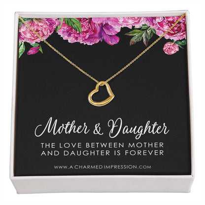 Mother and Daughter Necklace • Mom Gifts to from Daughter • Card and Gift for Mom • Birthday Gifts for Women • Mother's Day - Delicate Heart Necklace