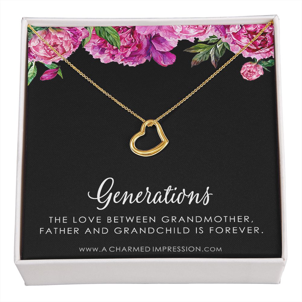 Three Generations of Love • Grandmother, Father, Daughter/Son Jewelry • Gift for Dad Grandma Grandchild, Nana Jewelry - Delicate Heart Necklace