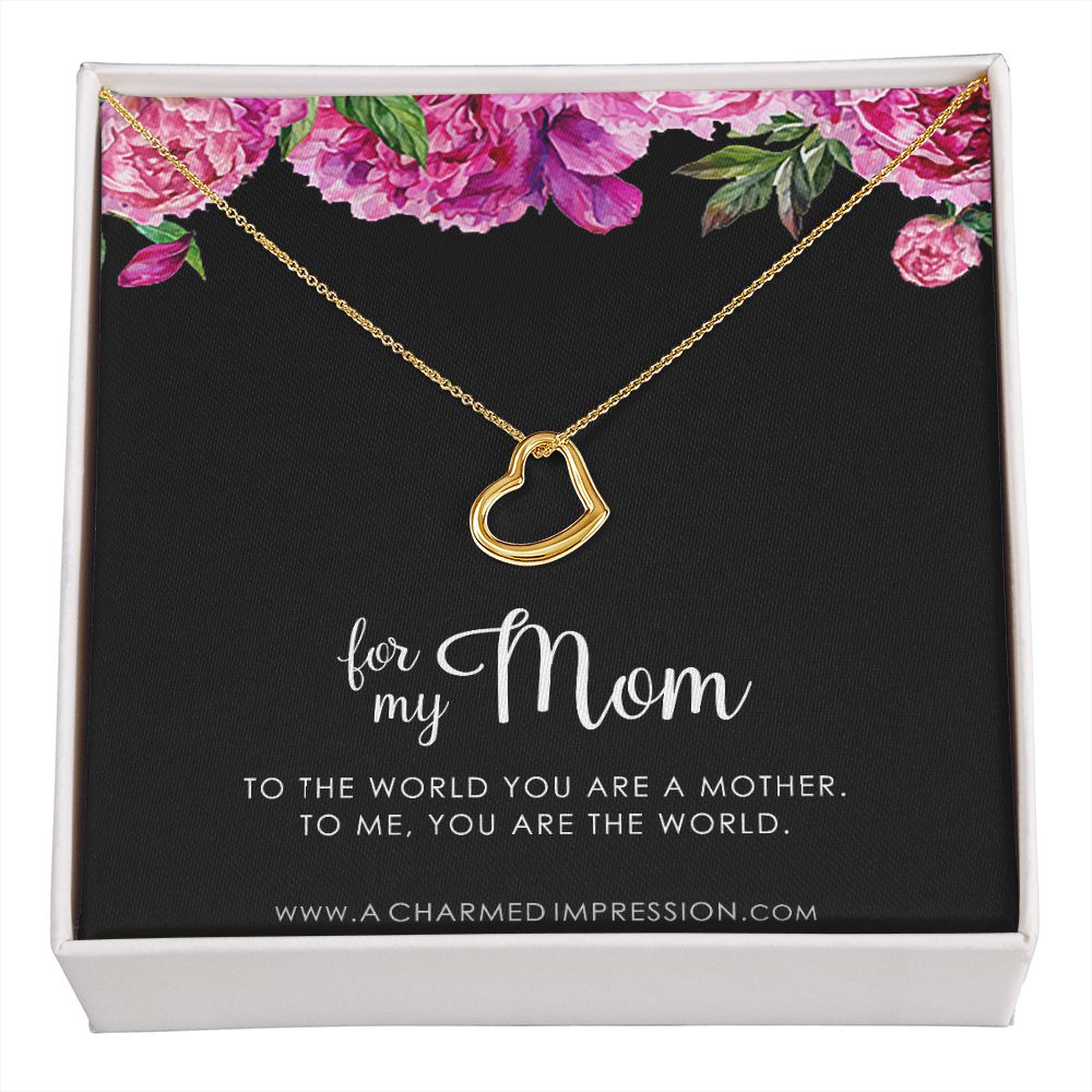 for My Mom • You are The World • Mother's Gift from Child • 14k Gold - Delicate Heart Necklace