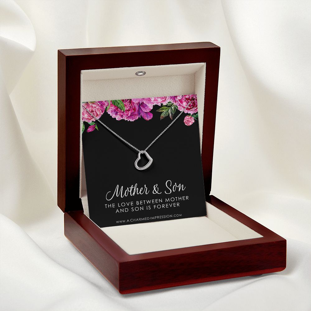 Gifts for Mom Jewelry, Mother and Son Necklace, Boy Mom Gift, Mom Gift from Son, Mother of the Groom, Mother's Day Birthday - Delicate Heart Necklace