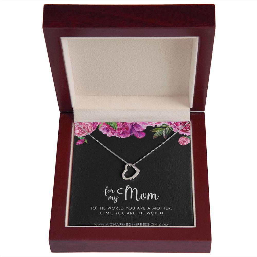 for My Mom • You are The World • Mother's Gift from Child • 14k Gold - Delicate Heart Necklace