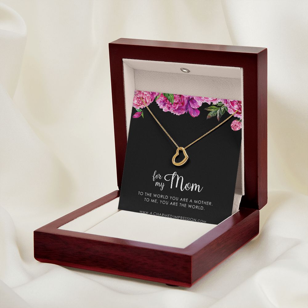 for My Mom • You are The World • Mother's Gift from Child • 14k Gold - Delicate Heart Necklace