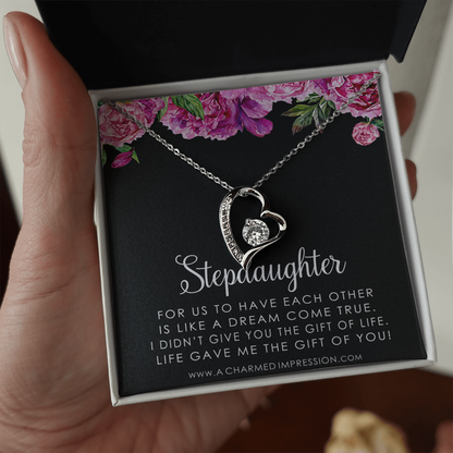 Stepdaughter Gifts from Stepmom Stepdad, Birthday Gifts for Daughter from Mom Dad, Stepdaughter Necklace, Unbiological Daughter Gift