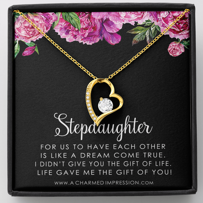 Stepdaughter Gifts from Stepmom Stepdad, Birthday Gifts for Daughter from Mom Dad, Stepdaughter Necklace, Unbiological Daughter Gift