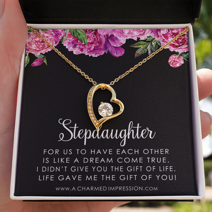 Stepdaughter Gifts from Stepmom Stepdad, Birthday Gifts for Daughter from Mom Dad, Stepdaughter Necklace, Unbiological Daughter Gift