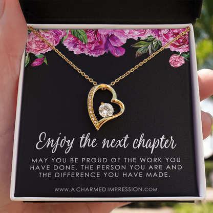 Retirement Gifts for Women, Enjoy the Next Chapter New Job, Promotion, Service Appreciation, Retirement Gift for Her, Heart Necklace