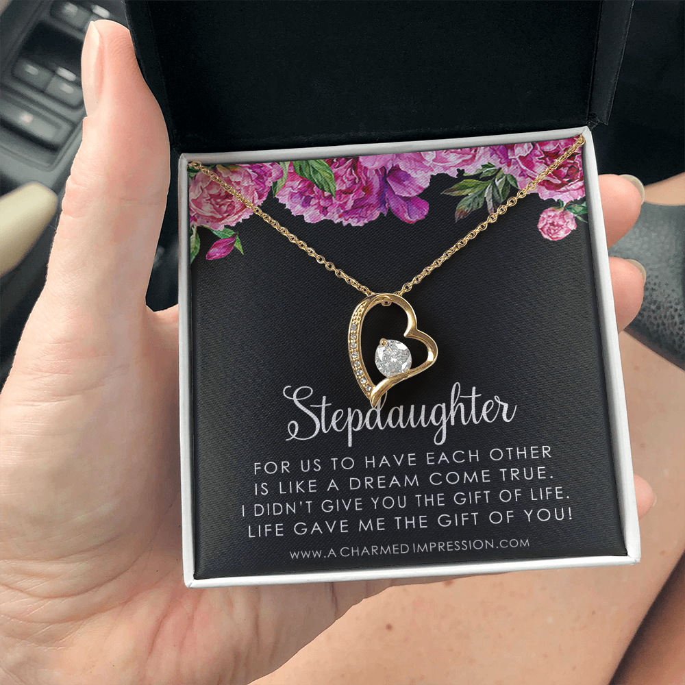 Stepdaughter Gifts from Stepmom Stepdad, Birthday Gifts for Daughter from Mom Dad, Stepdaughter Necklace, Unbiological Daughter Gift