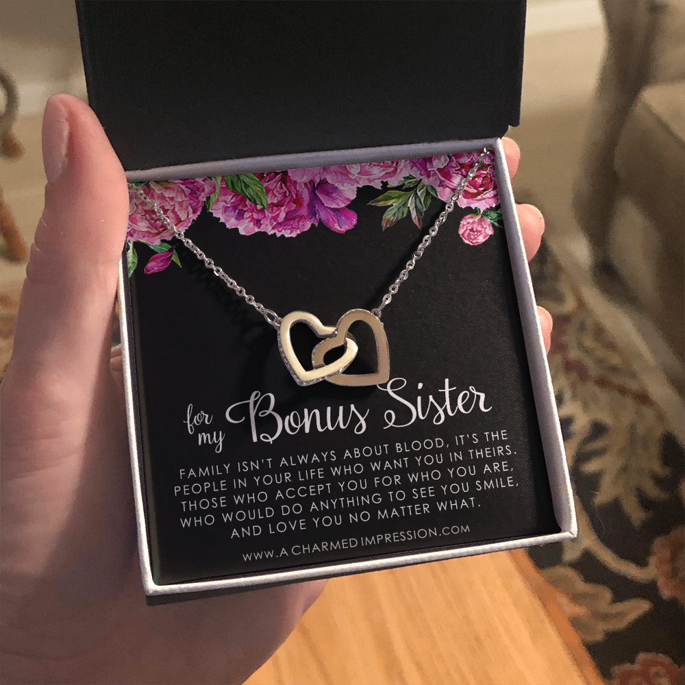 Unbiological Sister Best Friend Gift Jewelry, Long Distance, Quotes, Friends Forever, Interlocking Hearts