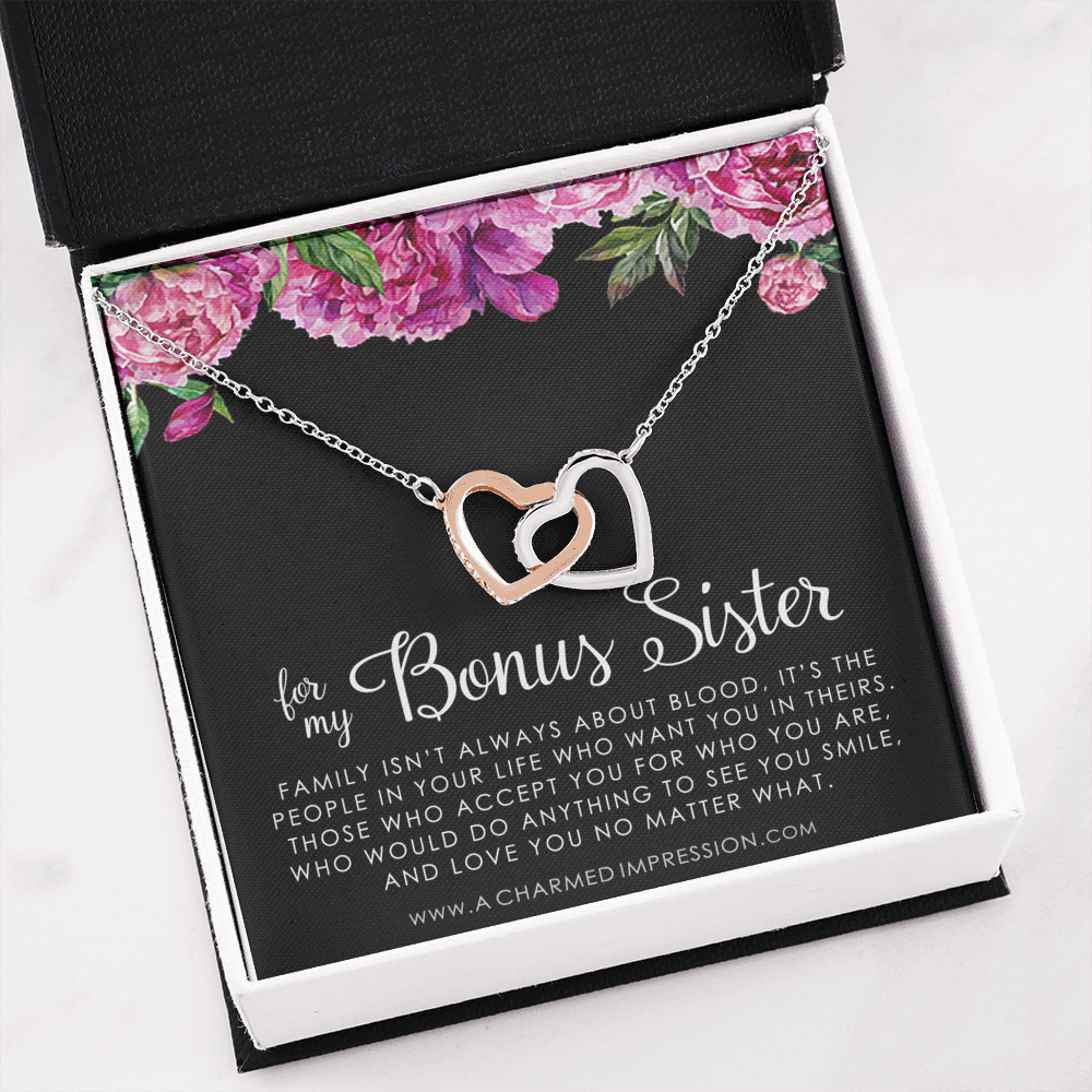 Unbiological Sister Best Friend Gift Jewelry, Long Distance, Quotes, Friends Forever, Interlocking Hearts