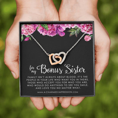 Unbiological Sister Best Friend Gift Jewelry, Long Distance, Quotes, Friends Forever, Interlocking Hearts