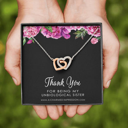 Unbiological Sister Best Friend Gift Jewelry, Long Distance, Quotes, Friends Forever, Interlocking Hearts