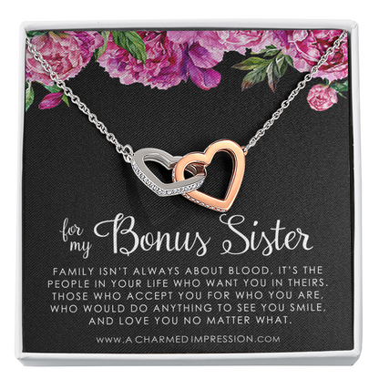 Unbiological Sister Best Friend Gift Jewelry, Long Distance, Quotes, Friends Forever, Interlocking Hearts