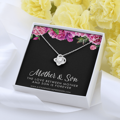 Gifts for Mom - Mother and Son Necklace - Boy Mom Gift - Love Knot Charm - Infinite Love Jewelry - Sterling Silver - Adjustable Length