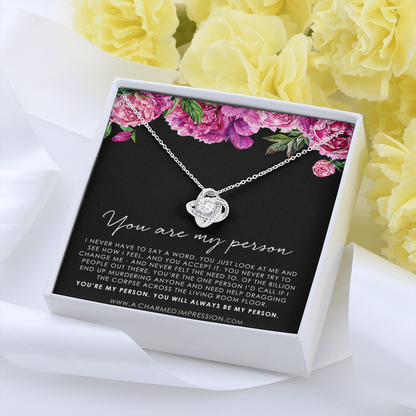 You Are My Person Gift, Best Friend Gift, You're My Person Necklace, Greys Anatomy Quote, Bestie Gift, BFF Gift, Friendship Knot 14k White Gold