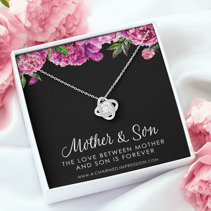 Gifts for Mom - Mother and Son Necklace - Boy Mom Gift - Love Knot Charm - Infinite Love Jewelry - Sterling Silver - Adjustable Length