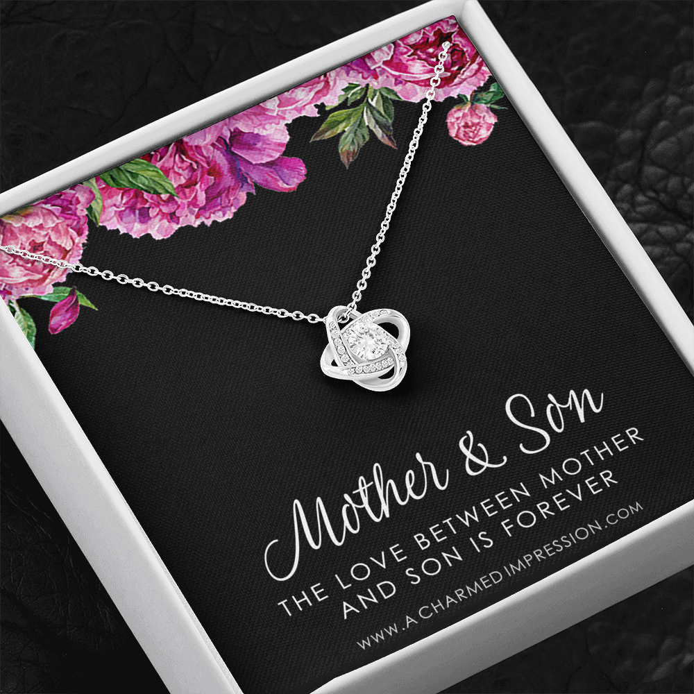 Gifts for Mom - Mother and Son Necklace - Boy Mom Gift - Love Knot Charm - Infinite Love Jewelry - Sterling Silver - Adjustable Length