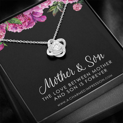 Gifts for Mom - Mother and Son Necklace - Boy Mom Gift - Love Knot Charm - Infinite Love Jewelry - Sterling Silver - Adjustable Length