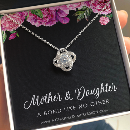 Gifts for Mom - Mother and Daughter Necklace - Girl Mom Gift - Love Knot Charm - Endless Love Jewelry - Adjustable Length