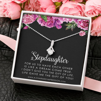 Stepdaughter Gifts from Stepmom Stepdad, Birthday Gifts for Daughter from Mom Dad, Stepdaughter Necklace, Unbiological Daughter Gift