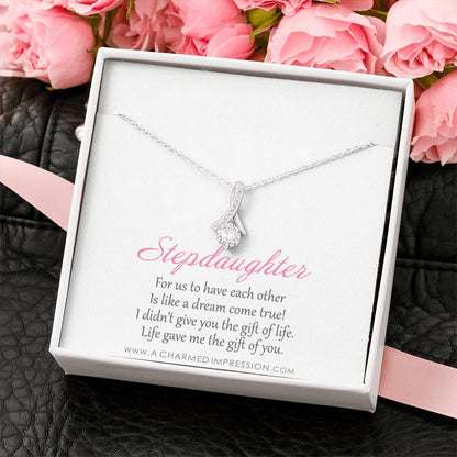 Stepdaughter Gifts from Stepmom Stepdad, Birthday Gifts for Daughter from Mom Dad, Stepdaughter Necklace, Unbiological Daughter Gift