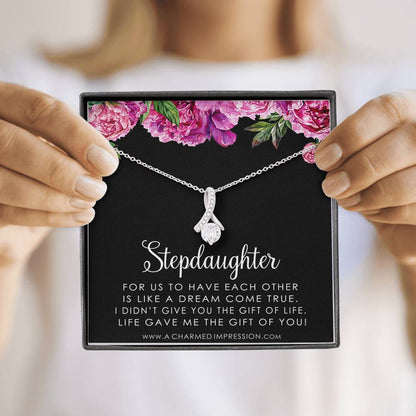 Stepdaughter Gifts from Stepmom Stepdad, Birthday Gifts for Daughter from Mom Dad, Stepdaughter Necklace, Unbiological Daughter Gift