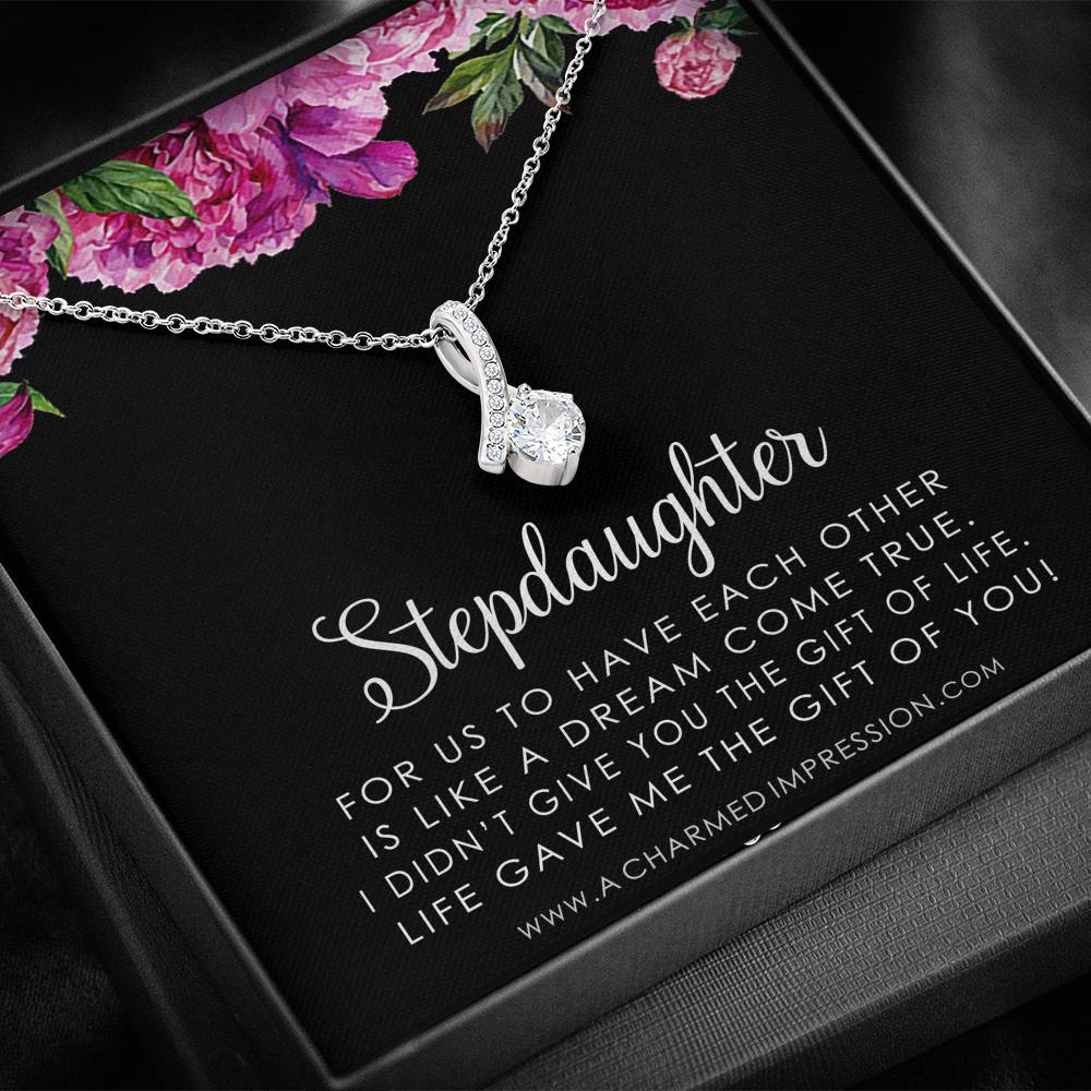 Stepdaughter Gifts from Stepmom Stepdad, Birthday Gifts for Daughter from Mom Dad, Stepdaughter Necklace, Unbiological Daughter Gift