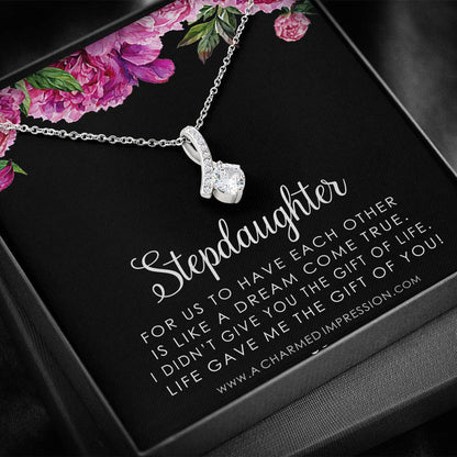 Stepdaughter Gifts from Stepmom Stepdad, Birthday Gifts for Daughter from Mom Dad, Stepdaughter Necklace, Unbiological Daughter Gift