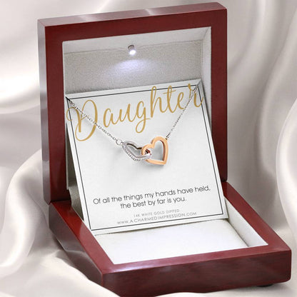 Gift for Daughter Necklace, Daughter Gift from Mom and Dad, Connected Hearts Necklace, Daughter Birthday Gift for Women or Teenage Girl