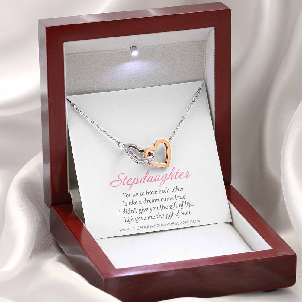 Stepdaughter Gifts from Stepmom Stepdad, Birthday Gifts for Daughter from Mom Dad, Stepdaughter Necklace, Unbiological Daughter Gift - Interlocking Hearts