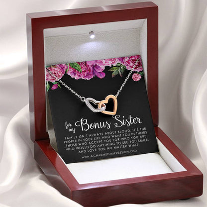 Unbiological Sister Best Friend Gift Jewelry, Long Distance, Quotes, Friends Forever, Interlocking Hearts