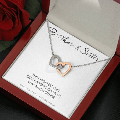 Sister Gift From Brother, Necklace For Little Sister, Interlocking Heart Necklace For Sister, Sister & Brother Necklace, Sister's Gift