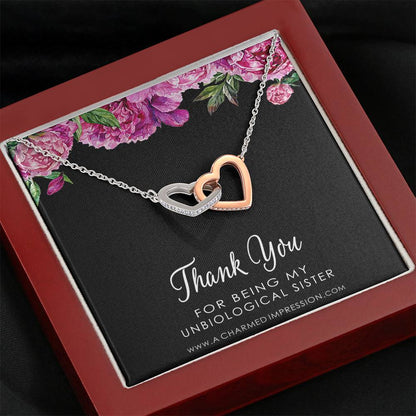 Unbiological Sister Best Friend Gift Jewelry, Long Distance, Quotes, Friends Forever, Interlocking Hearts